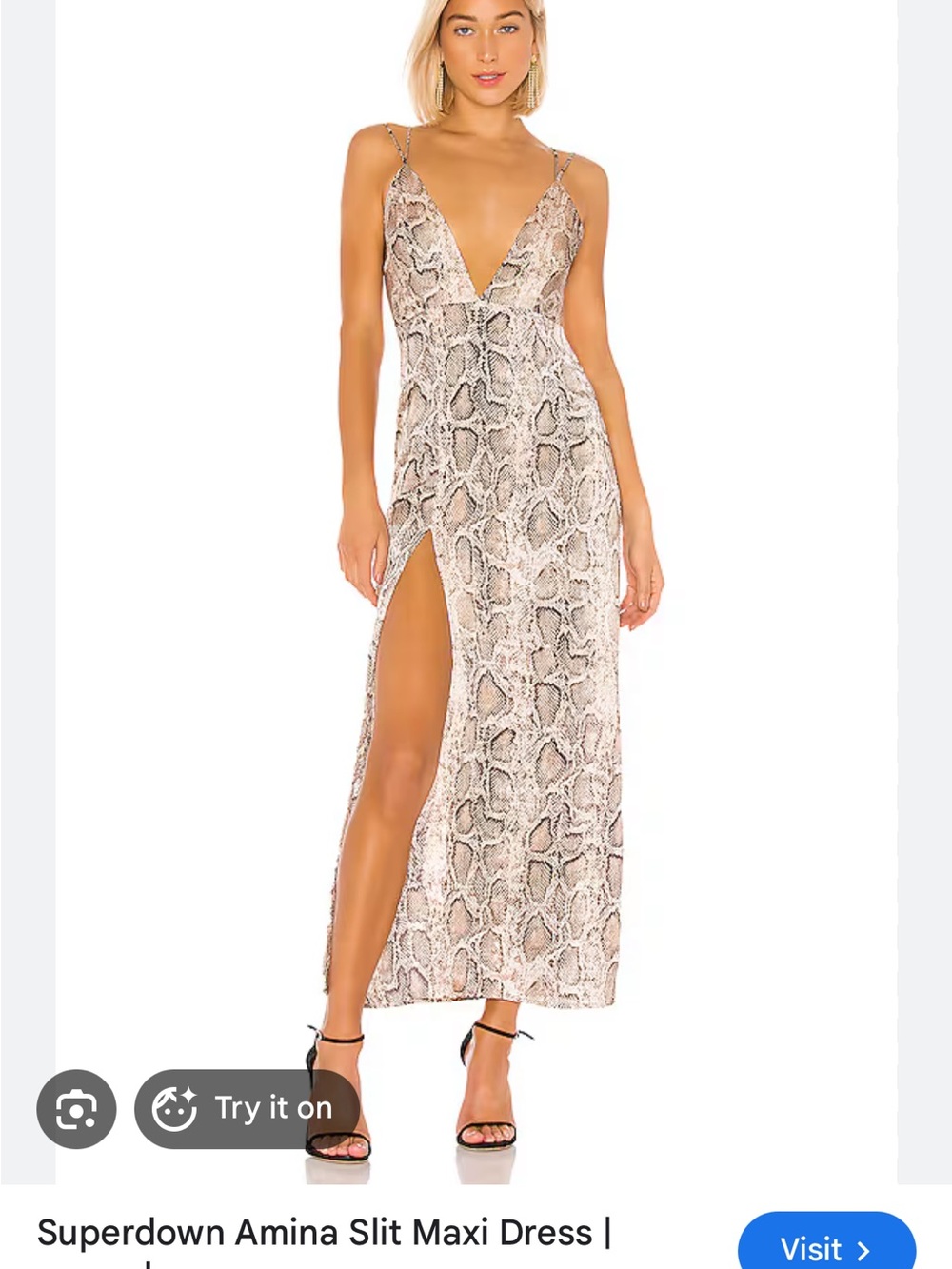 Snake Print A-Line Maxi Dress with High Side Slit